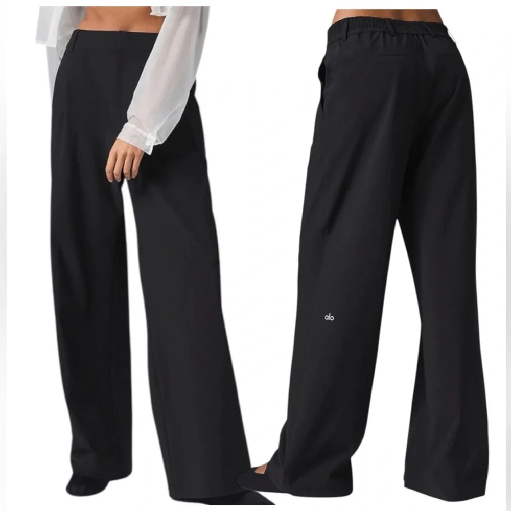 ALO Yoga Black Wide-Leg High-Rise Pants - Picture 7 of 16